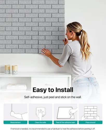 Vista 6 de Paneles de Pared Insonorizados Autoadhesivos, Paquete de 18 Paneles Acústicos Paneles Absorbentes de Sonido Panel de Pared de Ladrillo de Alta