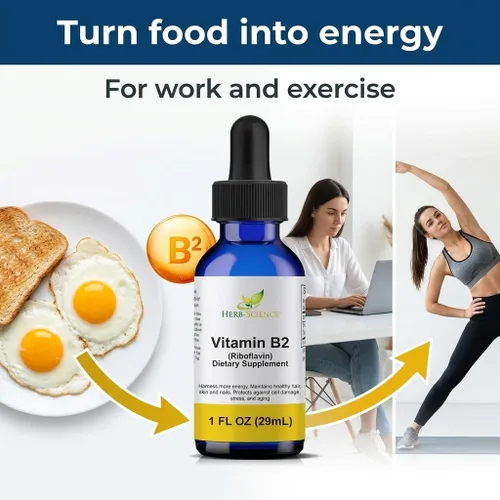 Vista 6 de Suplemento de vitamina B2, extracto líquido de gotas de riboflavina, para aliviar el dolor de cabeza, energía natural, apoyo para el cabello