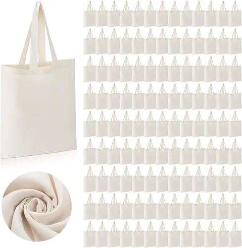 200 bolsas de lona de algodón en blanco, reutilizables a granel, bolsas de tela de compras con asas para regalo de manualidades, color natural