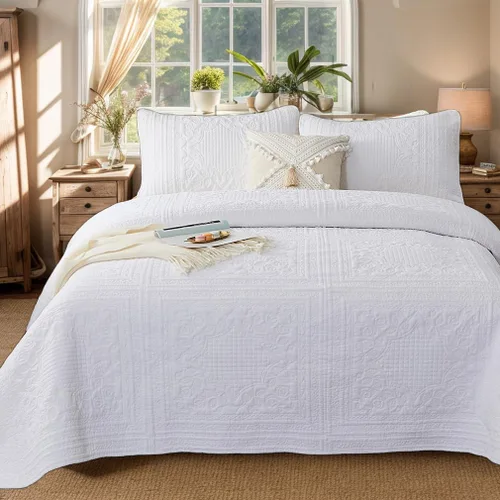 Vista 13 de Brandream Juego de edredón de algodón verde salvia, juego de ropa de cama de casa de campo de casa de campo, juego de colcha de 2 piezas