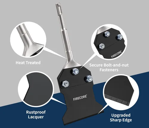 Vista 2 de SDS Plus - Rascador de suelo con pernos y tuercas de repuesto, herramienta de eliminación de azulejos inoxidables de 4 x 10 pulgadas, herramienta