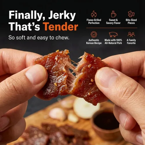 Vista 5 de Golden Island Cecina de Cerdo con Sabor a Barbacoa Coreana, Snack de Carne Especial, Sin Gluten con Condimento de Barbacoa Coreana, Snack