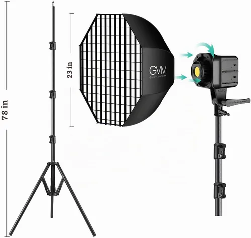 Vista 9 de GVM - Luz de video LED SD80S de 80 W con linterna Softbox y kit de soporte para trípode, luz de estudio de montaje Bowens de 5600 K, iluminación