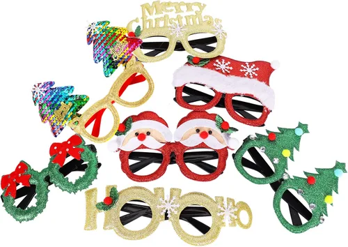 Vista 7 de Max Fun 12 marcos de gafas de Navidad con purpurina para fiestas, accesorios de decoración de Navidad, accesorios de disfraz para fiestas