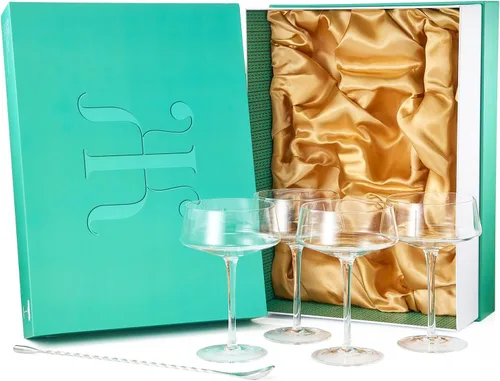 Vista 9 de Juego de 4 vasos de Martini & Champagne Coupé con cuchara plateada 10 onzas Crystal Luxury , Premium soplado a mano Cóctel clásico y copas