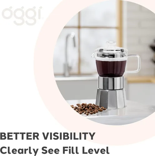 Vista 7 de Oggi Cafetera de café expreso para estufa, cafetera italiana de vidrio borosilicato de 4 tazas (4 onzas)
