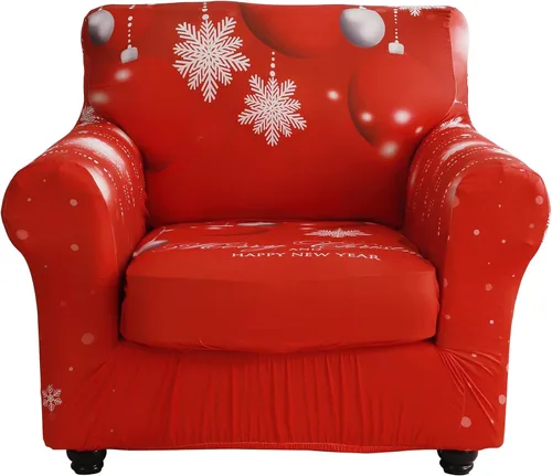 Vista 8 de XMNTG Funda elástica para sillón de 2 piezas, con temática navideña, estampado de ciervos, alce, decoración del hogar, extraíble, antideslizante