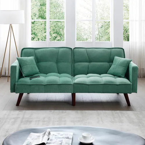 Sofá cama futón, sofá futón plegable convertible, sofá pequeño transpirable, cómodo sofá cama doble tapizado de terciopelo para sala compacta