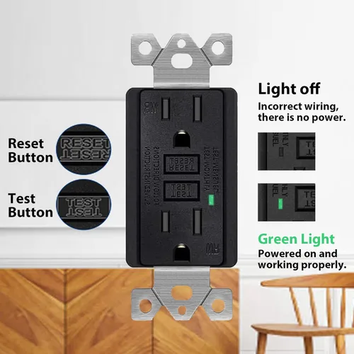 Vista 6 de SuperInk Toma GFCI negra de 15 amperios, toma eléctrica GFI negra, receptáculo de interruptor de circuito de falla de tierra, resistente a