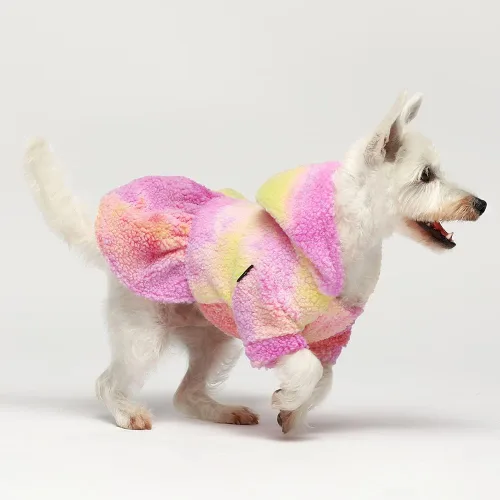 Vista 3 de Sudadera con capucha para perro de sherpa con teñido anudado, ropa para perros pequeños, abrigo de invierno para mascotas, ropa para gatos