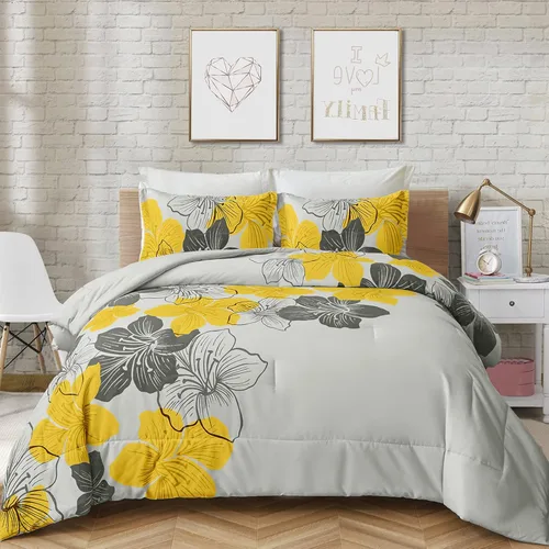Vista 16 de Menghomeus Juego Completo de Edredón Negro/Dorado Floral Juegos de Ropa de Cama Edredón - Juego de Edredón de Cama de Microfibra Suave para Todas