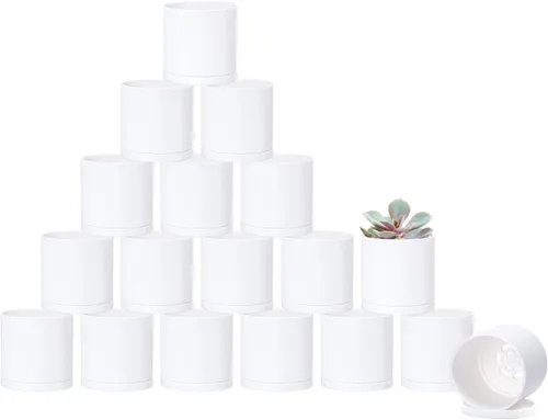 Vista 9 de D'vine Dev Paquete de 24 mini macetas de plástico de 2 pulgadas, pequeñas macetas de jardín para plantas con agujeros de drenaje y platillos
