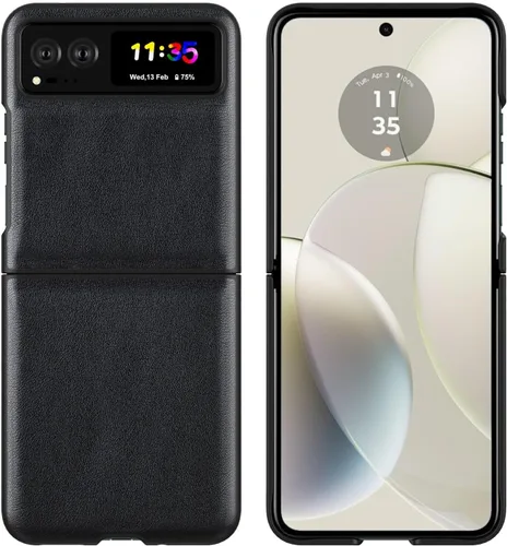 Vista 3 de Cresee Funda para Motorola Razr 2023 - Funda trasera de PU de cuero vegano y parachoques de PC duro para Moto Razr 2023 - Negro