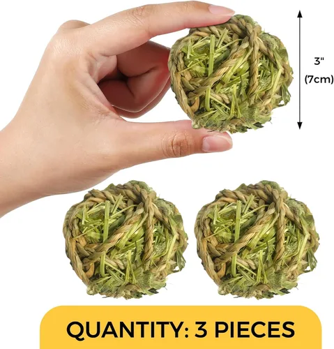 Vista 7 de SunGrow Timothy - Bolas para conejos, juguetes masticables para cuidado bucal y digestión, golosinas de heno de alta fibra para conejitos