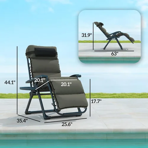 Vista 4 de Outsunny Zero Gravity - Juego de 2 sillas reclinables plegables de gravedad cero, sillas de salón para exteriores con cojín extraíble, reposacabezas