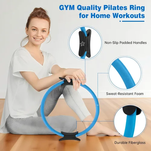 Vista 2 de Pilates Ring Set, Pilates Essentials Kit for Home Workouts Women, Yoga Equipment Set with 14 Inch Magic Circle, 9.8 Ball, 5 Resistance Bands, 3 Long