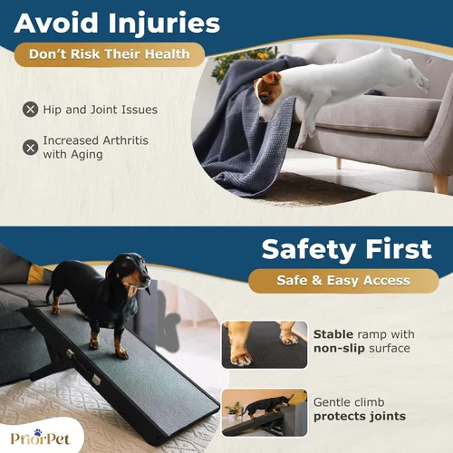 Vista 6 de Rampa para perros para sofá, antideslizante, resistente, plegable, soporta hasta 200 libras, ajustable de 7 a 20 pulgadas, plataforma de aterrizaje