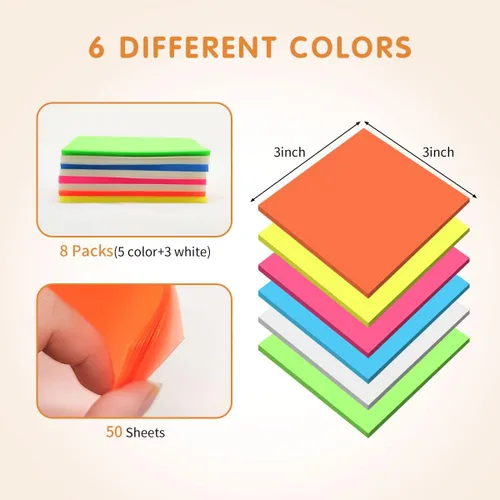 Vista 2 de 400 hojas de 8 blocs de notas adhesivas transparentes, 3 x 3 pulgadas, notas adhesivas translúcidas, impermeables, coloridas, claras, nota adhesiva