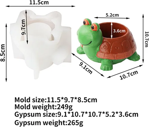 Vista 2 de Molde de silicona para maceta, mini molde de silicona para maceta de tortuga 3D, maceta para suculentas de tortuga, molde de concreto, yeso