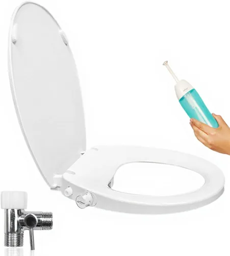 Vista 10 de GenieBidet Asiento de inodoro de bidé lateral derecho redondo, asiento de inodoro redondo con boquillas de autolimpieza ajustables, accesorio