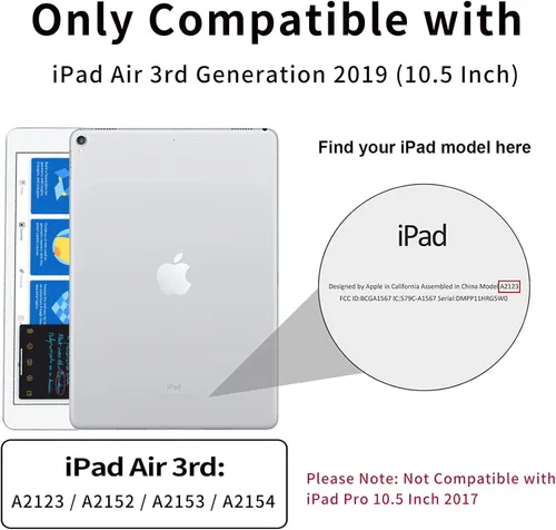 Vista 2 de kenke Funda para iPad Air 3 de 10.5 pulgadas (3ª generación) 2019, funda inteligente ligera y triple plegable con soporte para lápices, cubierta
