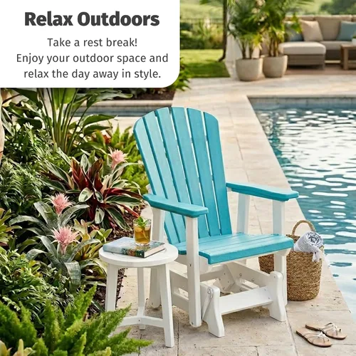 Vista 3 de DutchCrafters Slat Fan Back Poly Adirondack Glider Silla de patio al aire libre (negro y azul aruba)