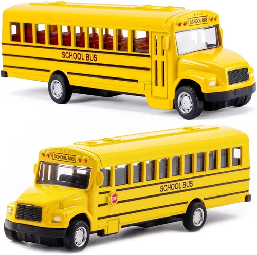 Paquete de 2 juguetes de autobús escolar amarillo de 5.5 pulgadas, vehículos de juguete de metal fundido a presión, recuerdos de fiesta, el mejor