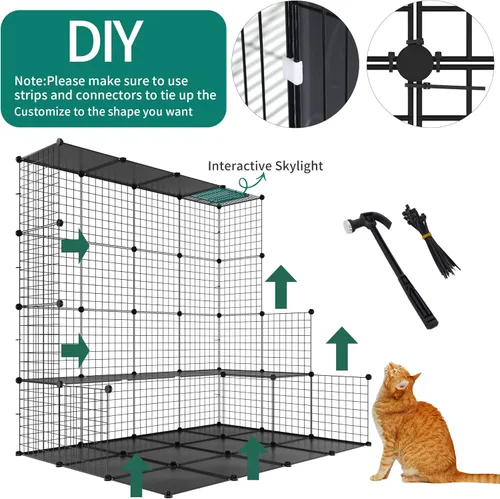 Vista 4 de YITAHOME Recinto grande para gatos de 4 niveles con cubo de almacenamiento de bricolaje, corralito Catio para interiores con hamaca para 1-4 gatos