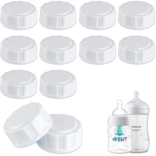Vista 8 de (8 unidades) tapas de botella de viaje compatibles con botellas de Avent, tapas de botella de repuesto blancas