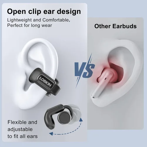 Vista 5 de LOBKIN Auriculares de oreja abierta, auriculares inalámbricos con clip, Bluetooth con micrófono, control táctil de pantalla, llamadas claras ENC