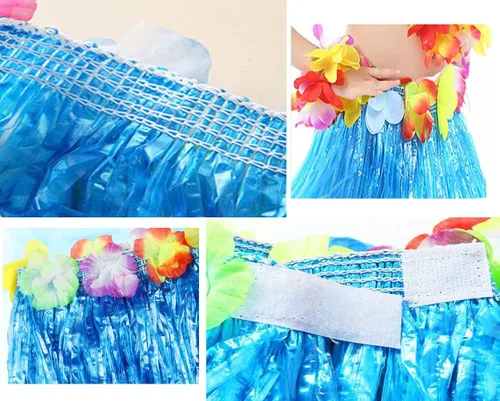 Vista 4 de Juego de 5 piezas de falda hawaiana de hula para niñas con disfraz de flor para fiesta Luau, kit de accesorios de baile