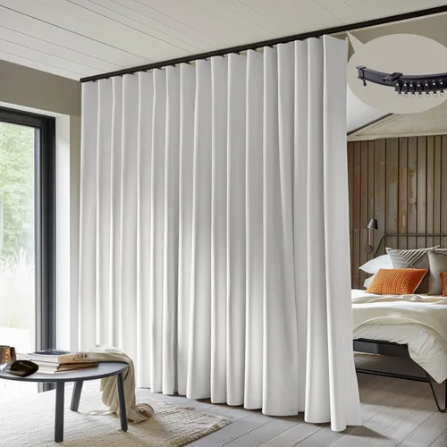 Vista 9 de Cortinas Divisoras de Habitación con Juego de Rieles de Techo Flexibles, Cortina Opaca para Montaje en el Techo, Cortina de Privacidad, Divisores