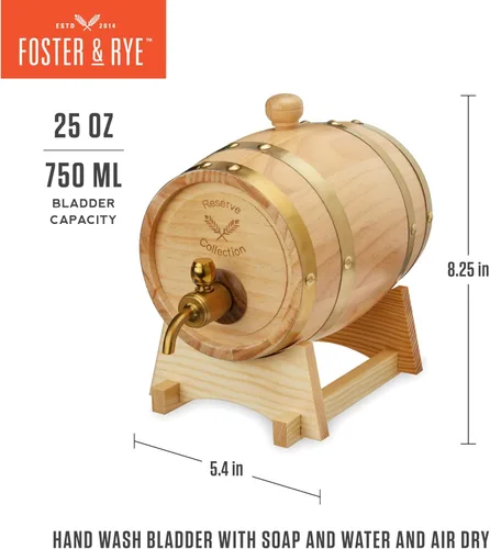 Vista 4 de Foster & Rye Barril de madera para whisky, infusión de whisky, barril de bourbon Moonshine jarra con espita, dispensador de licor, barril