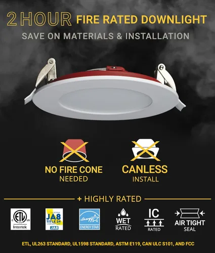 Vista 4 de NUWATT Iluminación empotrable con clasificación de fuego de 2 horas, luces LED de oblea de 4 pulgadas, 2700 K/3000 K/3500 K/4000 K/5000 K