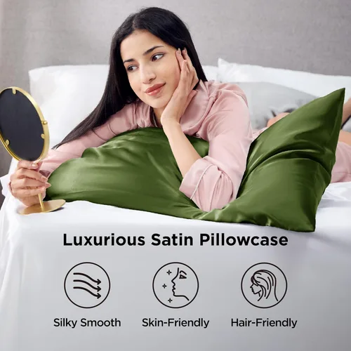 Vista 50 de Bedsure - Juego de fundas de almohada de satén tamaño king, 2 unidades - Fundas de almohada gris plateado para cabello y piel con cierre de sobre