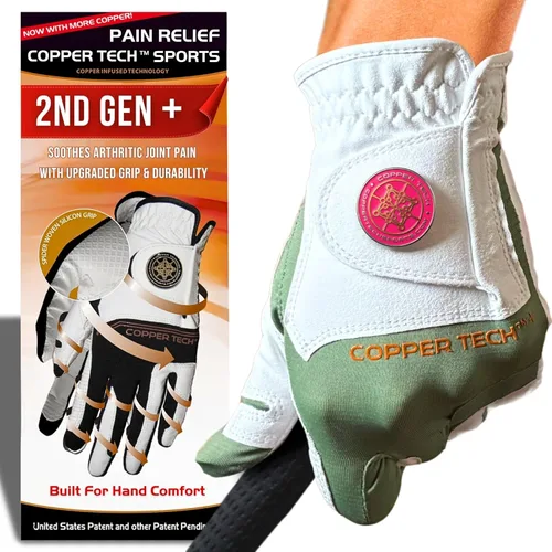 Vista 13 de Copper Tech Plus Ladies Golf Gloves Women (2nd Gen) Copper Compression Joint Support with Flexible & Comfortable Fit Tacky Silicone Pad
