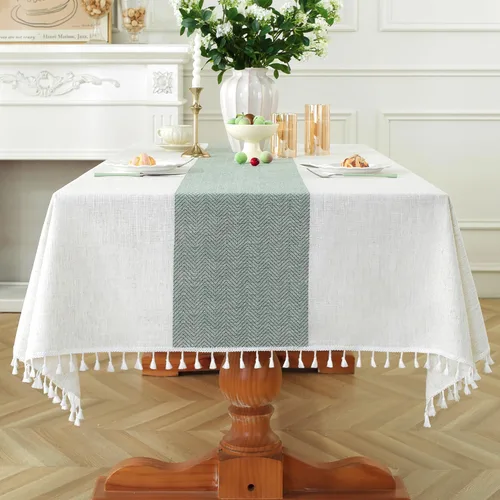 Vista 12 de Laolitou - Mantel para mesa de comedor, mantel rústico estilo de granja para cocina y mesa auxiliar, tela de lino de algodón, manteles rectangulares