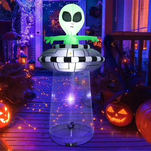 Vista 6 de Vigdur Decoración Inflable de OVNI Alienígena de Halloween, Decoración de Patio Exterior Inflable de 6 Pies con Luces LED, Decoración de Halloween