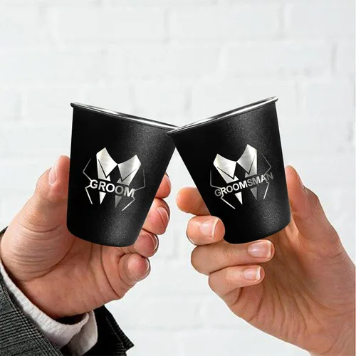 Vista 9 de PartyGifts&beyond 7 vasos de chupito para despedida de soltero de 2 onzas de acero inoxidable para padrinos de boda