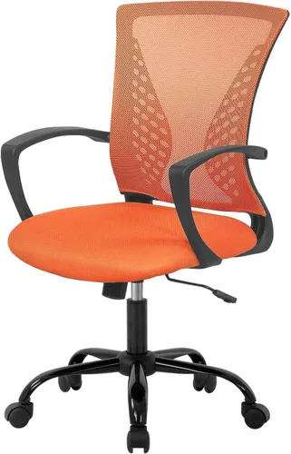 Vista 7 de Silla de oficina ergonómica moderna, silla de escritorio de respaldo medio con soporte lumbar, altura ajustable, reposabrazos enrollable, giratoria