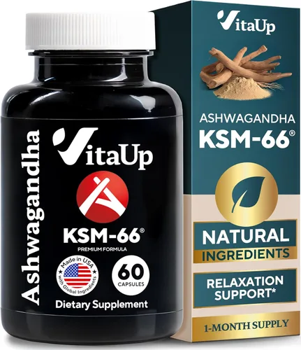 VitaUp Ashwagandha KSM 66 con pimienta negra – Suplementos KSM-66 Ashwagandha fabricados en Estados Unidos para energía, relajación y función