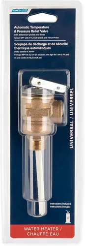Vista 4 de Camco 10423 Válvula de alivio de temperatura y presión de 1/2 pulgada con sonda recubierta de epoxi de 4 pulgadas, marrón