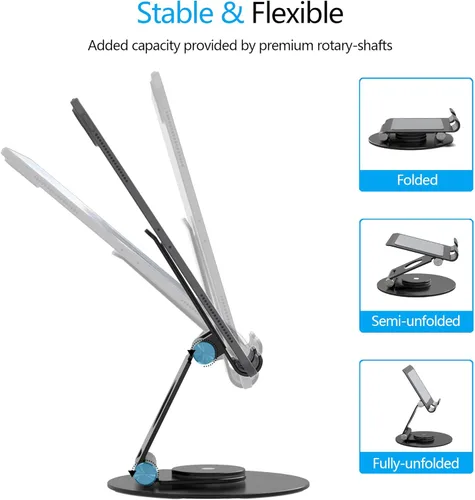Vista 3 de Swivel Tablet Stand, Aluminum Portable 360°Rotating Adjustable Tablet Holder for All 4-12.9’’ iPad Surface Samsung Phone Tablet Kindle E-Reader and
