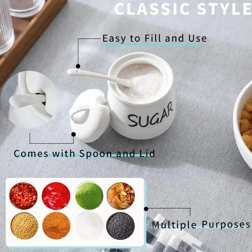 Vista 5 de HAOTOP Azucarero de porcelana con tapa y cuchara 12oz (blanco)