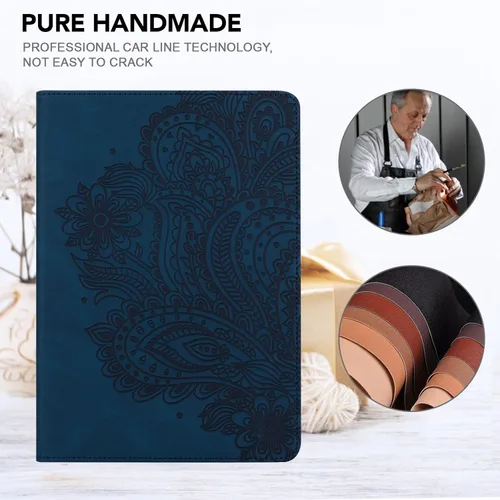 Vista 5 de Funda para iPad Mini 7 A17 Pro de 8.3 pulgadas 2024, iPad Mini 6ª generación 2021, funda delgada de piel sintética con flores para iPad Mini de Azul