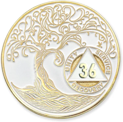 Vista 86 de 1 año Sobriety Mint Twisted Tree of Life Medallón de recuperación AA chapado en oro, chip/ficha - negro