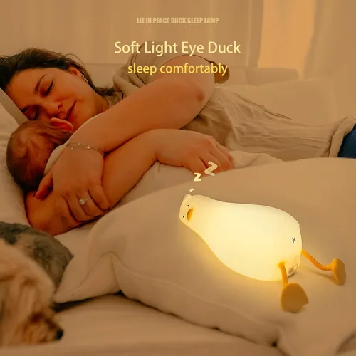 Vista 3 de MUID Benson - Luz nocturna de pato acostado plano, lámpara LED de pato suave, lindo pato iluminado, luz nocturna de silicona regulable