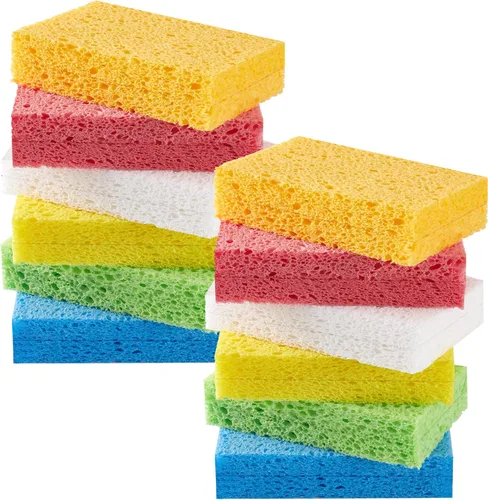Vista 22 de JOYMOOP Esponja de cocina de dibujos animados, esponjas de celulosa para limpieza, esponjas antiarañazos para lavar platos, esponja reutilizable