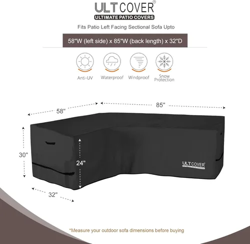 Vista 2 de ULTCOVER Funda impermeable para sofá de patio en forma de L y orientación a la izquierda, para sofá modular de 4 plazas, 58 pulgadas de ancho