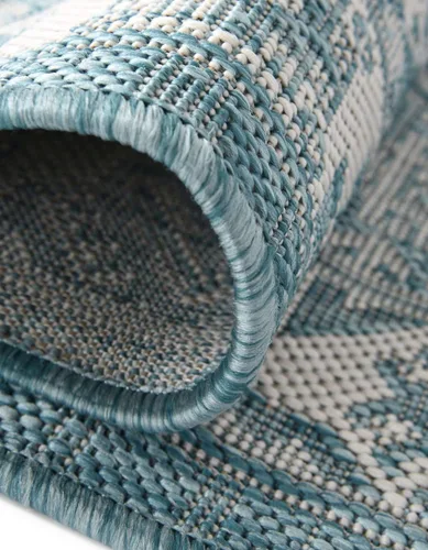 Vista 244 de Unique Loom Outdoor Aztec Collection Alfombra de área - Chalca (10 pies, redonda, azul/marfil)